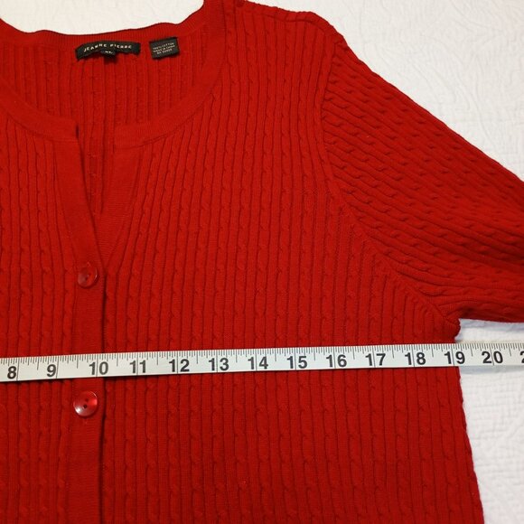 Jeanne Pierre Cardigan Sweater Red Ribbed Knit Button-Front Women XL 100% Cotton - Picture 7 of 8